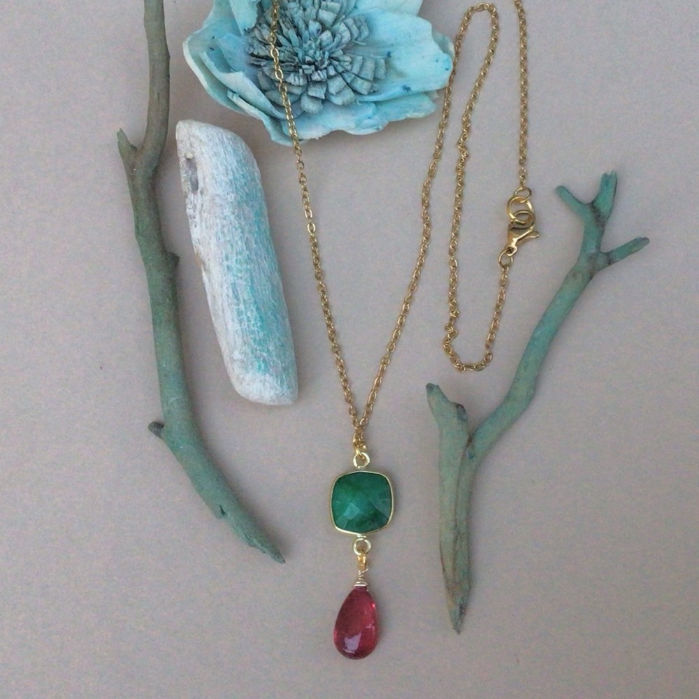 Emerald Ruby sundance charm necklace